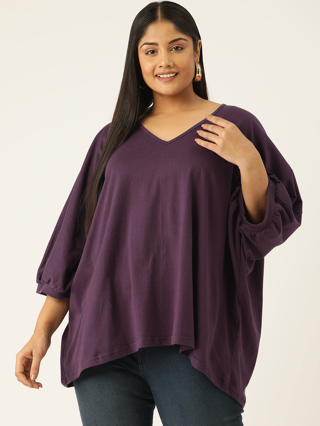Plus Size Cotton Knitted Longline Top