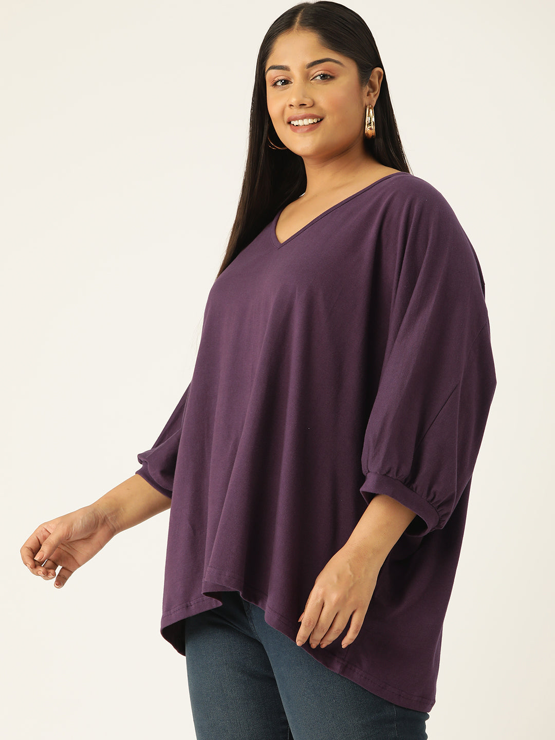 Plus Size Cotton Knitted Longline Top