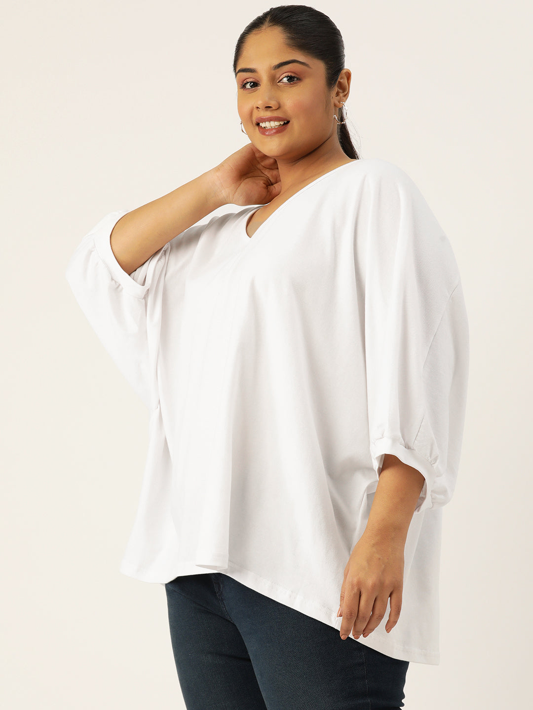 Plus Size Cotton Knitted Longline Top