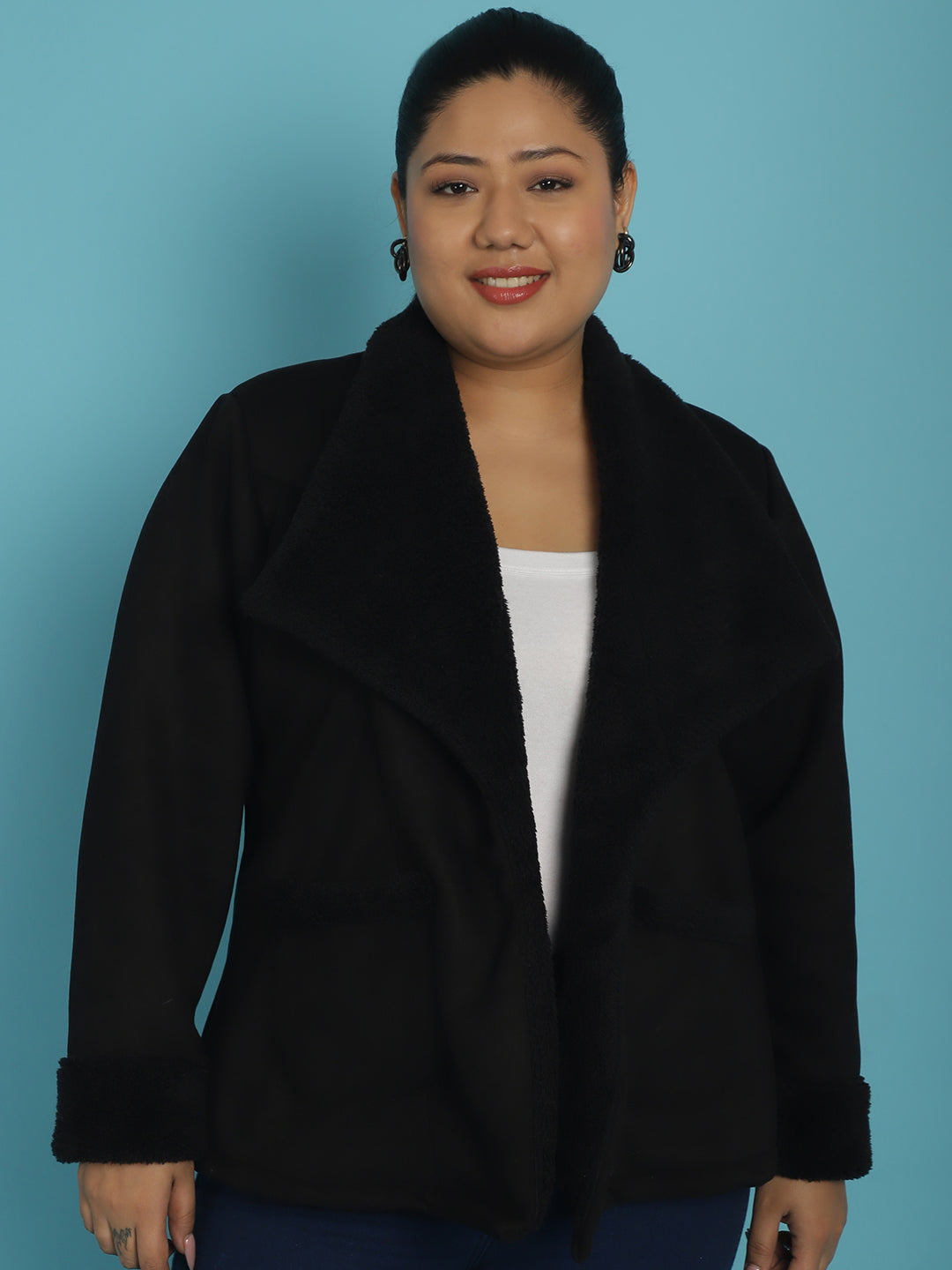 Open-Front Bonded Fur Jacket