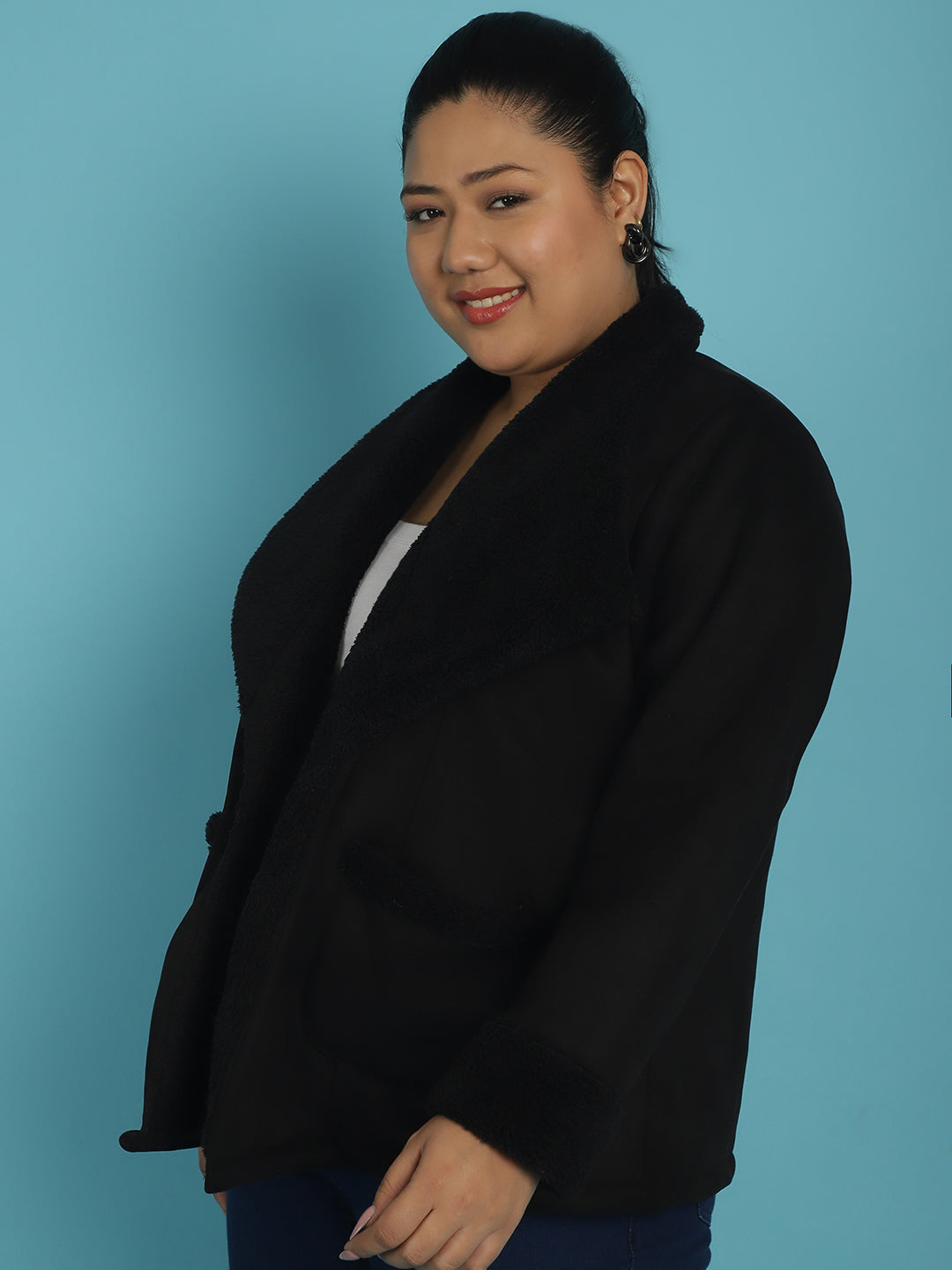 Open-Front Bonded Fur Jacket