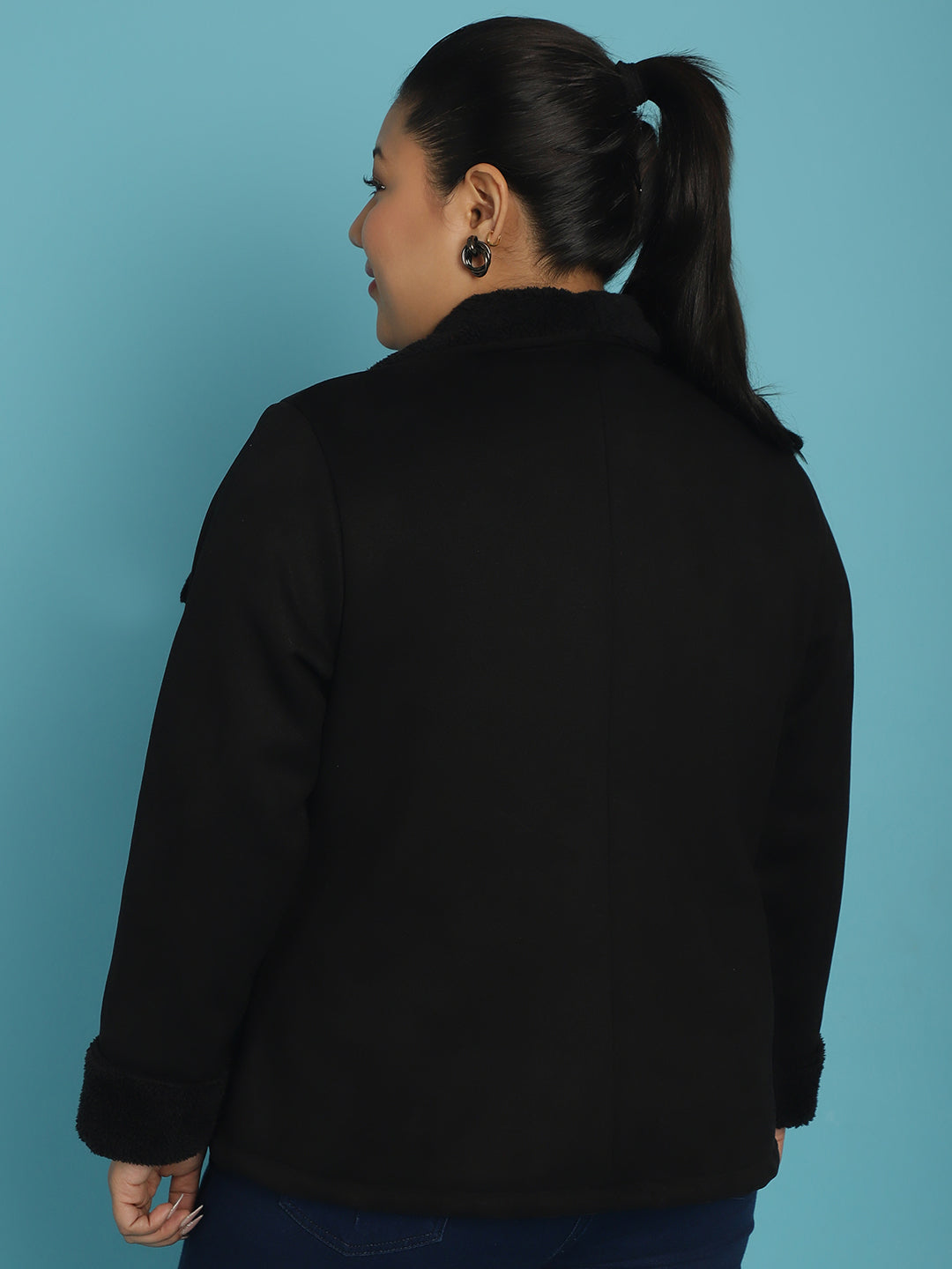 Open-Front Bonded Fur Jacket