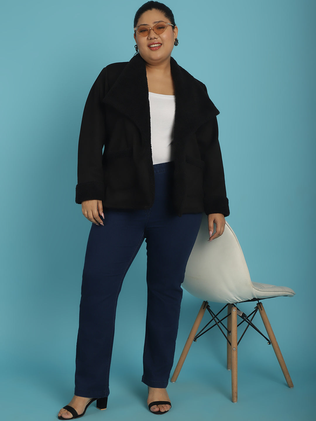 Open-Front Bonded Fur Jacket