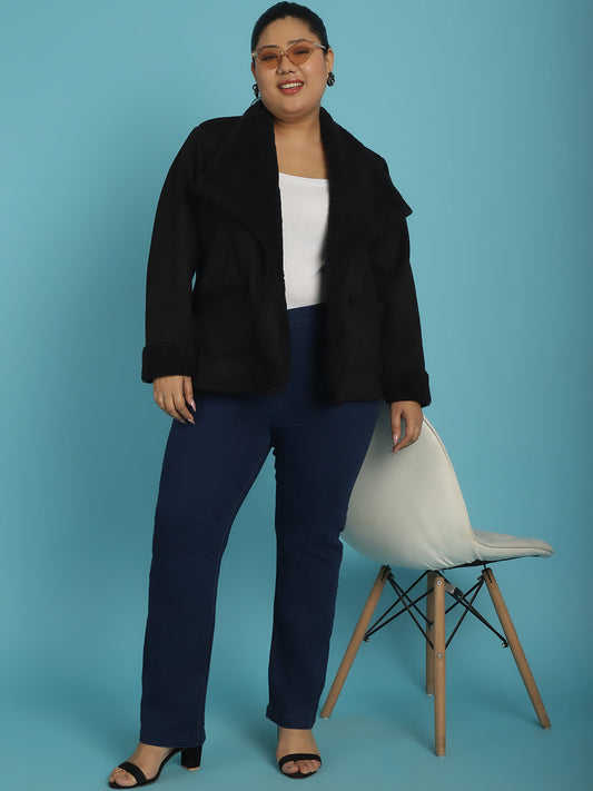 Open-Front Bonded Fur Jacket