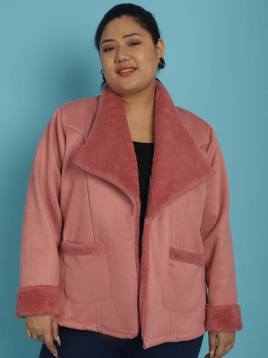 Open-Front Bonded Fur Jacket