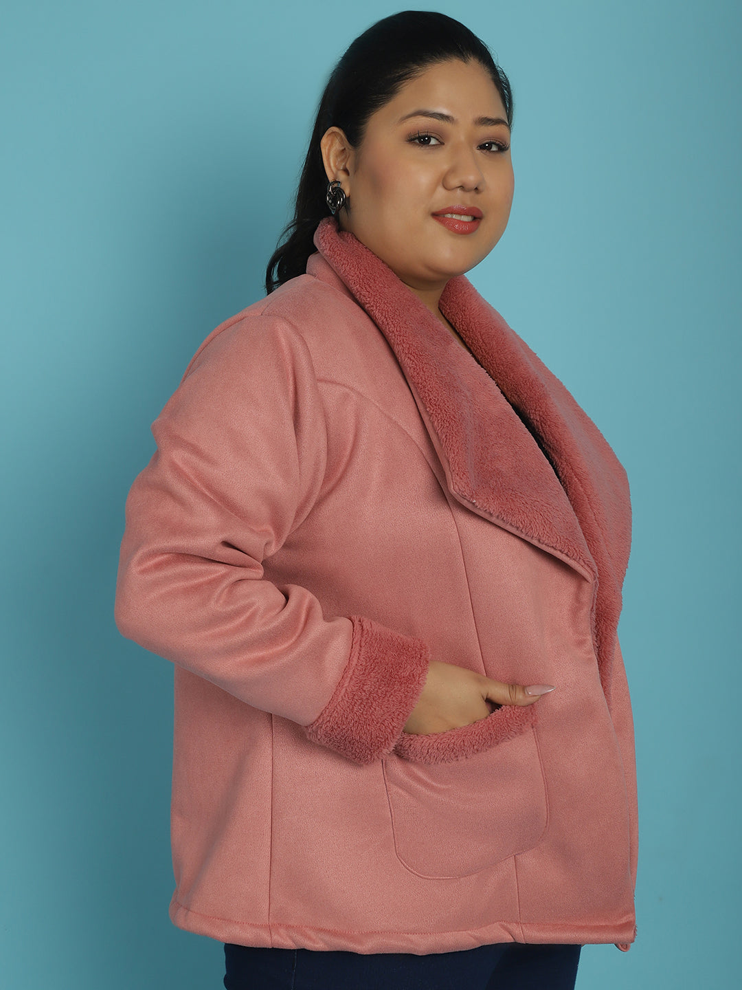 Open-Front Bonded Fur Jacket
