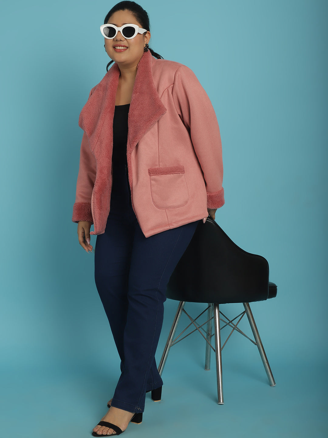 Open-Front Bonded Fur Jacket
