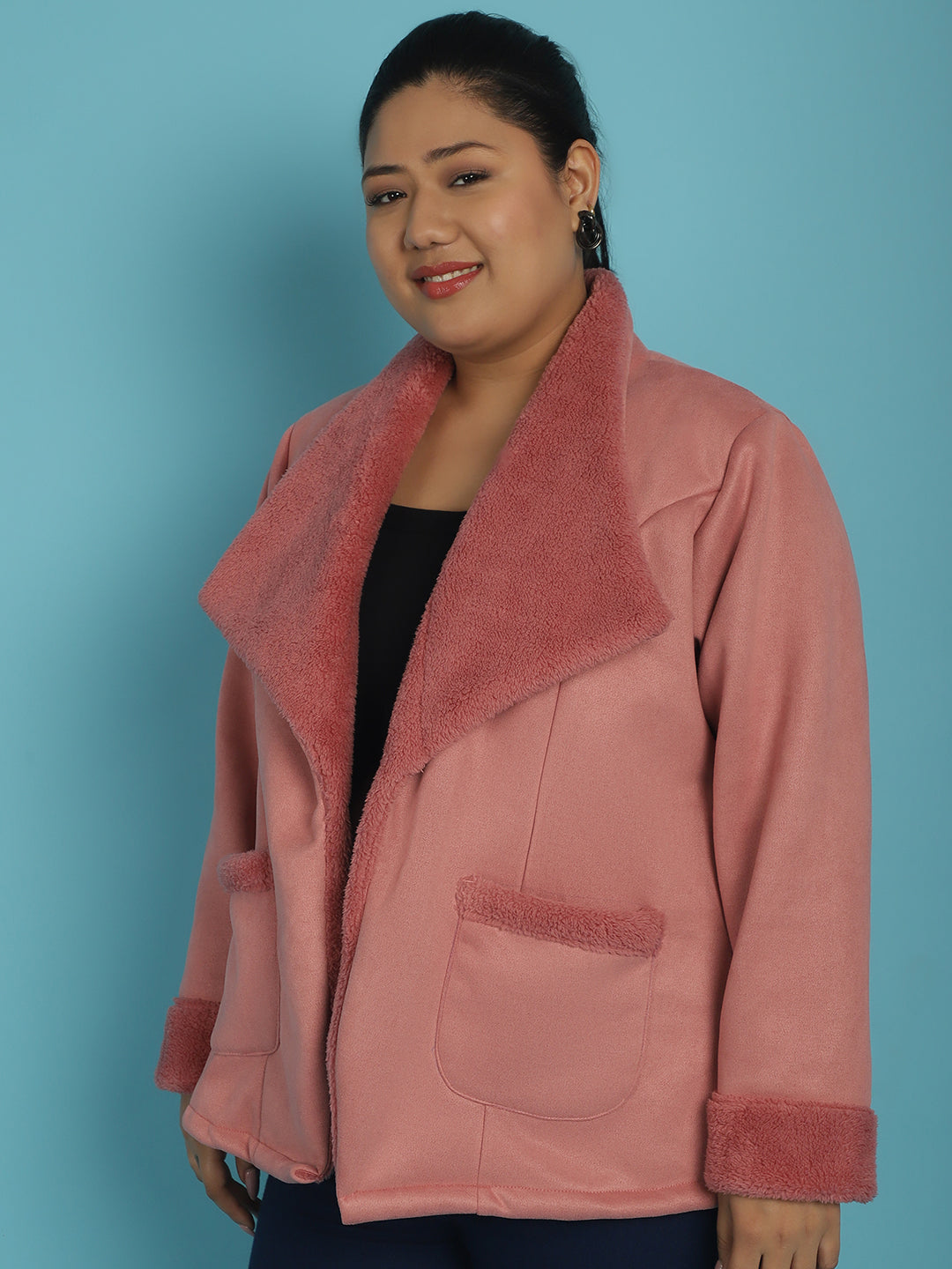 Open-Front Bonded Fur Jacket