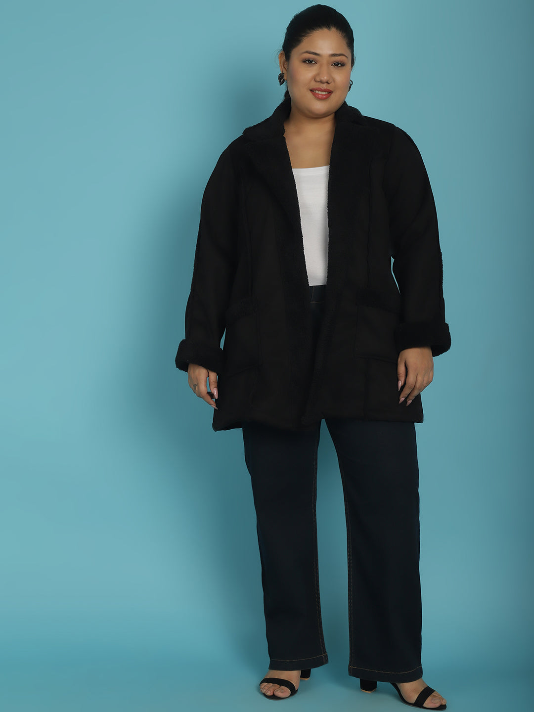 Longline Open-Front Bonded Fur Jacket