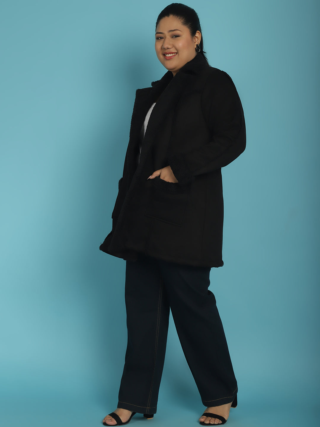 Longline Open-Front Bonded Fur Jacket
