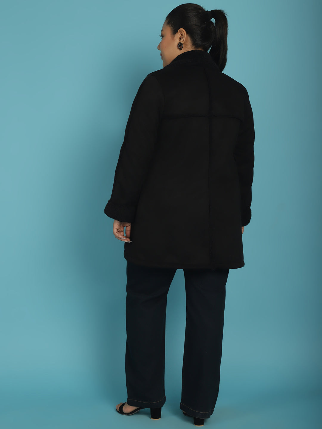 Longline Open-Front Bonded Fur Jacket