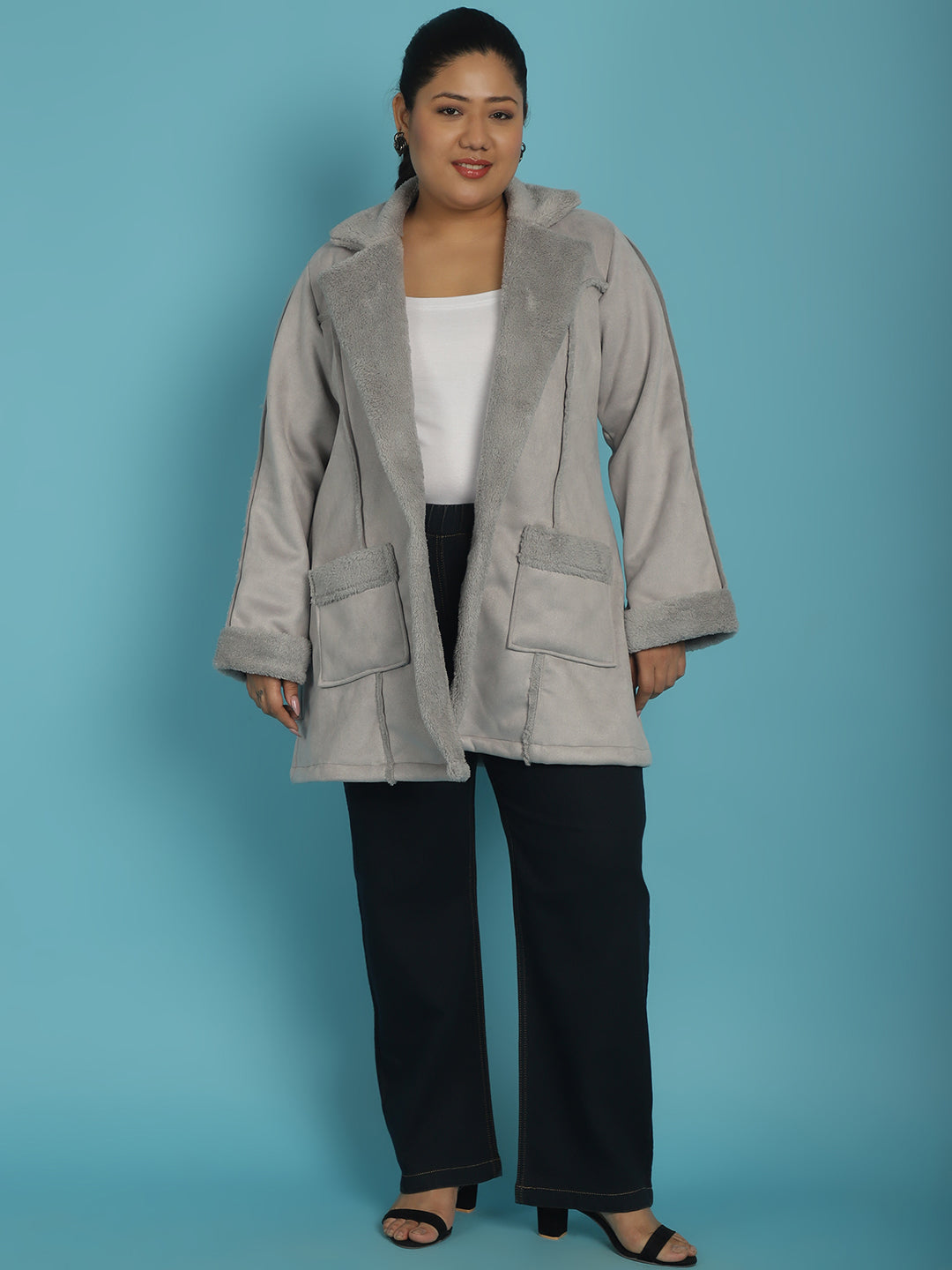 Longline Open-Front Bonded Fur Jacket