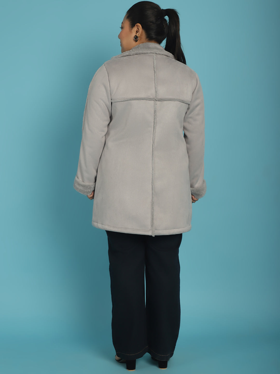 Longline Open-Front Bonded Fur Jacket
