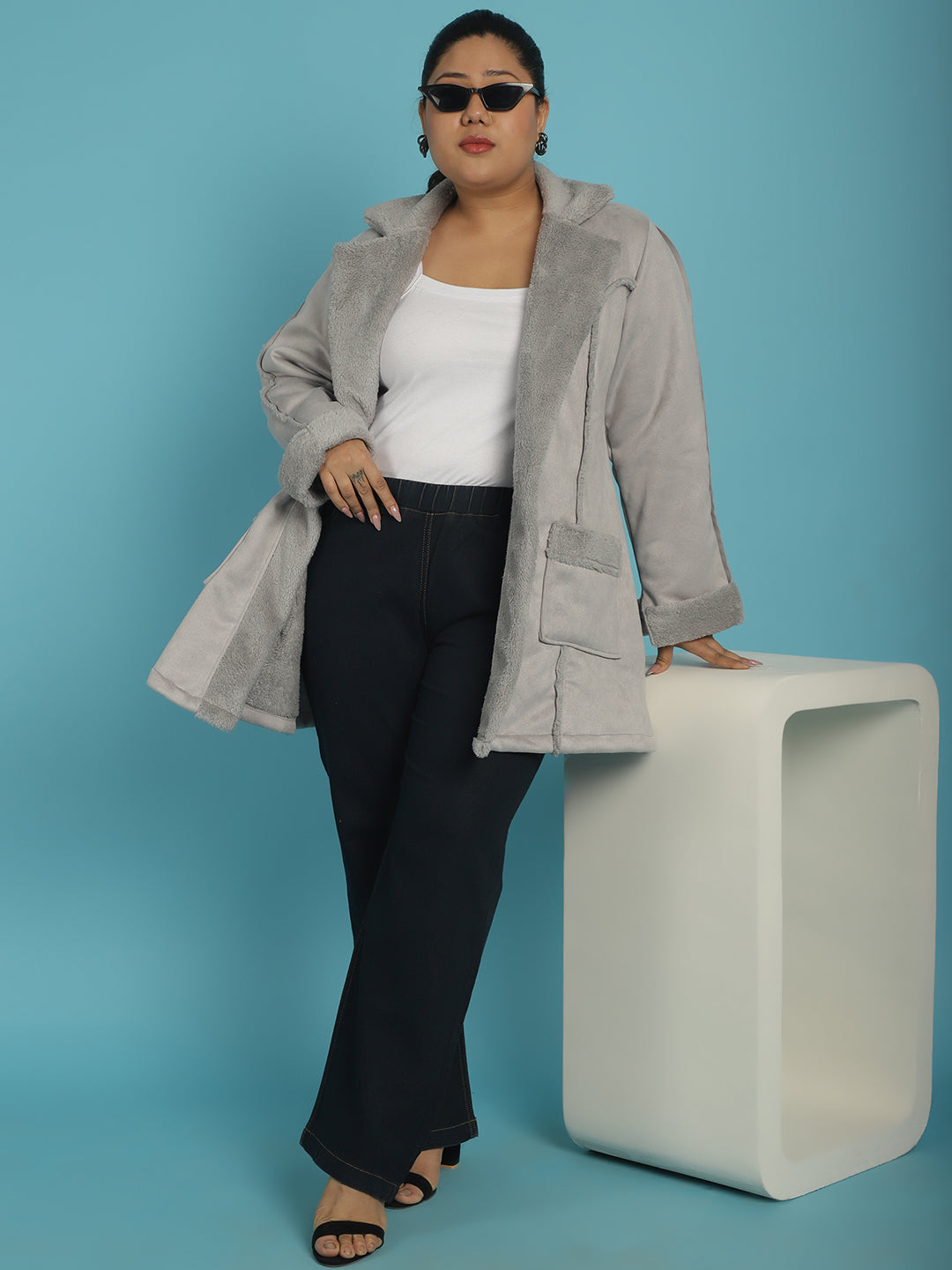 Longline Open-Front Bonded Fur Jacket