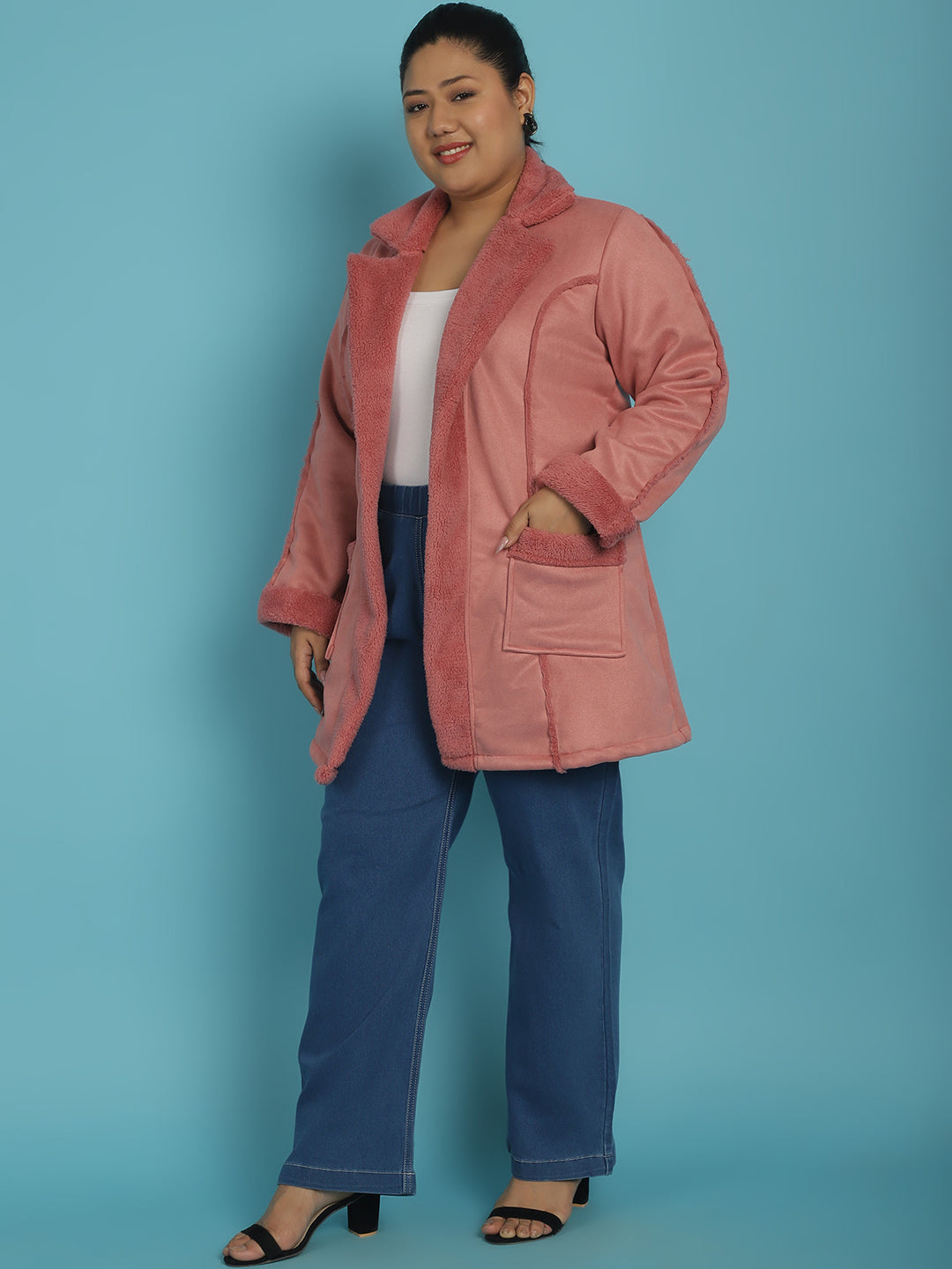 Longline Open-Front Bonded Fur Jacket