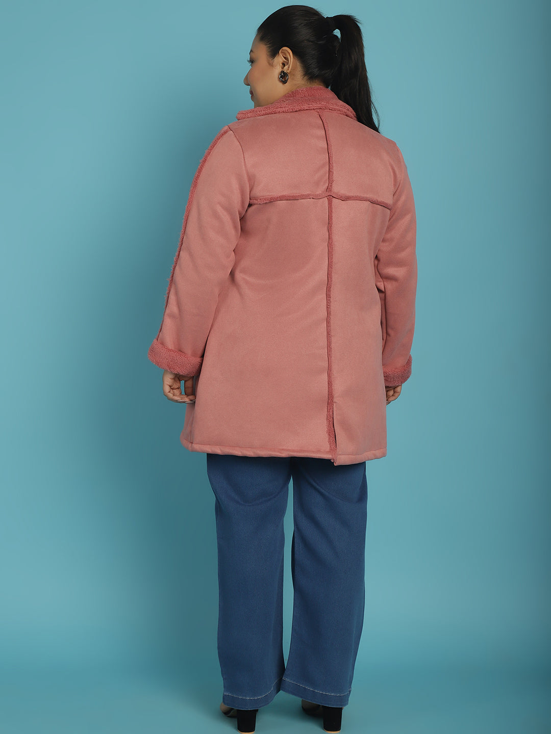 Longline Open-Front Bonded Fur Jacket