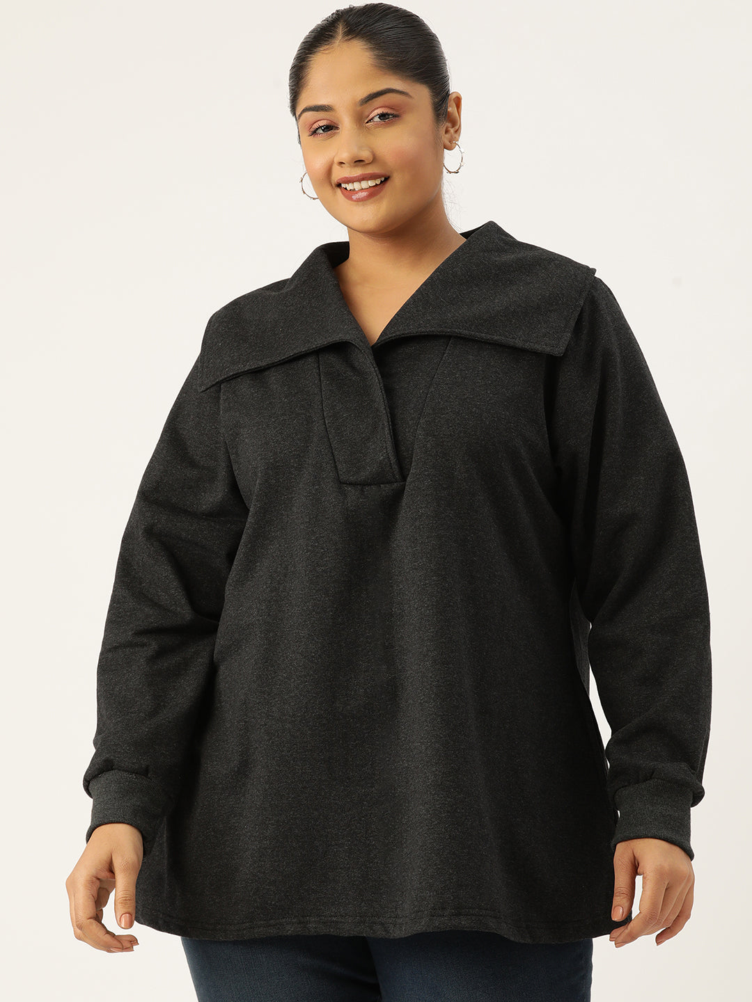 Plus Size Spread Collar Winter Top