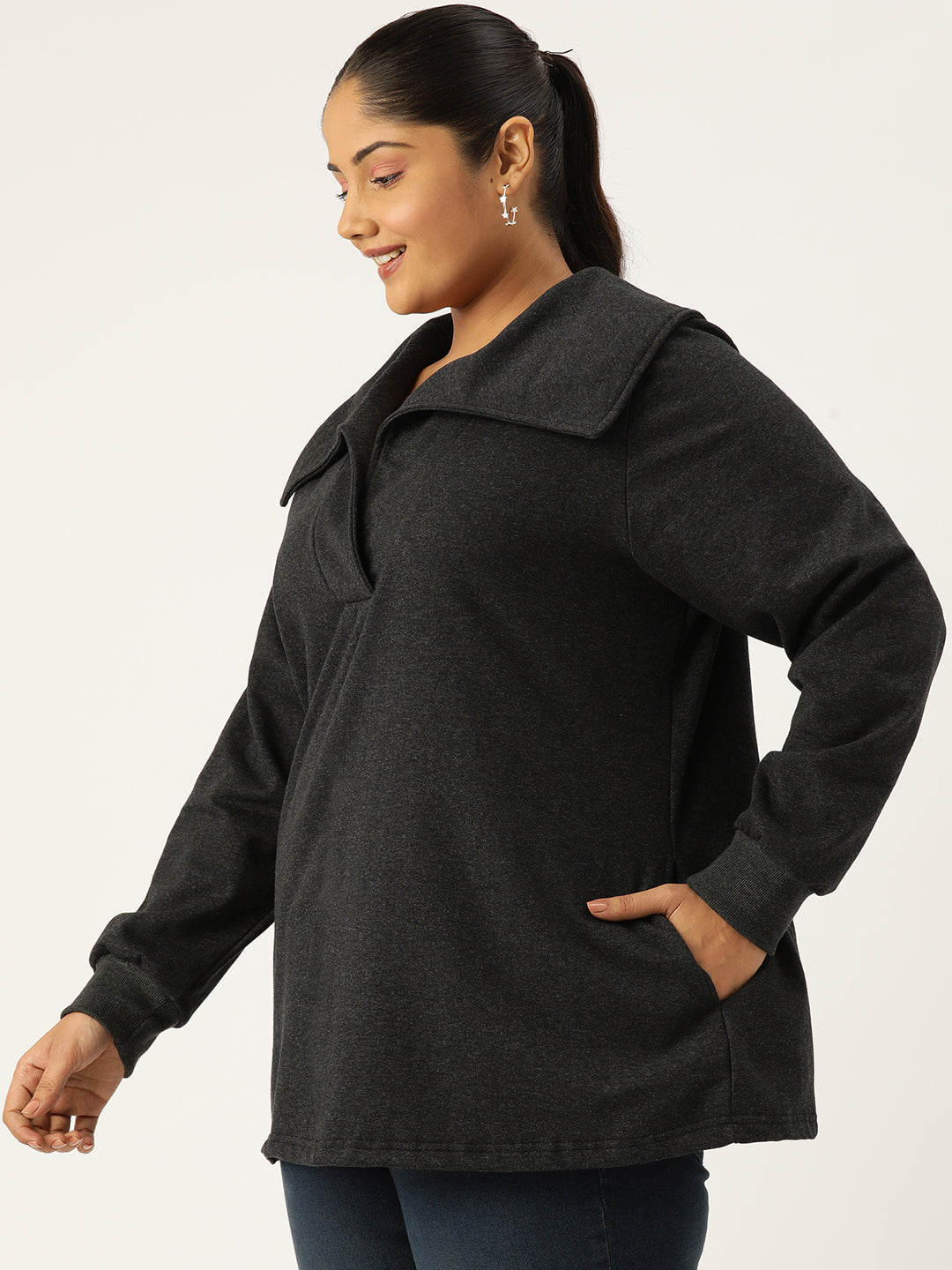 Plus Size Spread Collar Winter Top