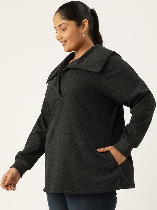 Plus Size Spread Collar Winter Top