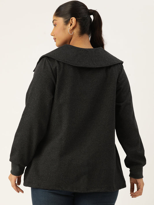 Plus Size Spread Collar Winter Top