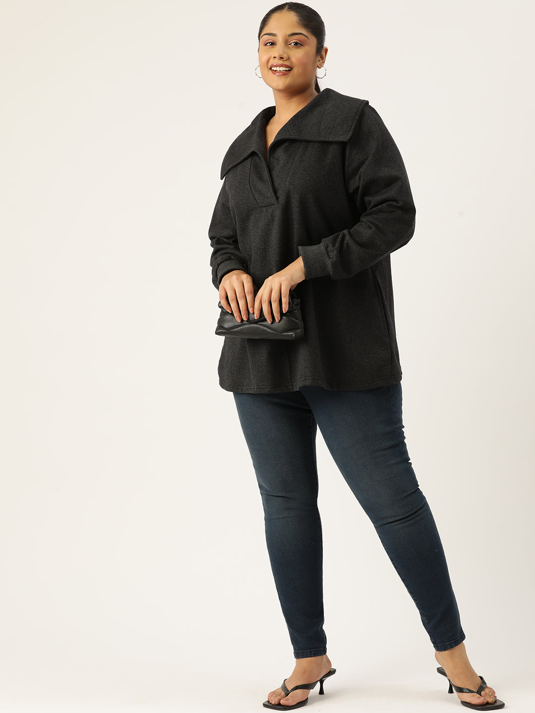 Plus Size Spread Collar Winter Top