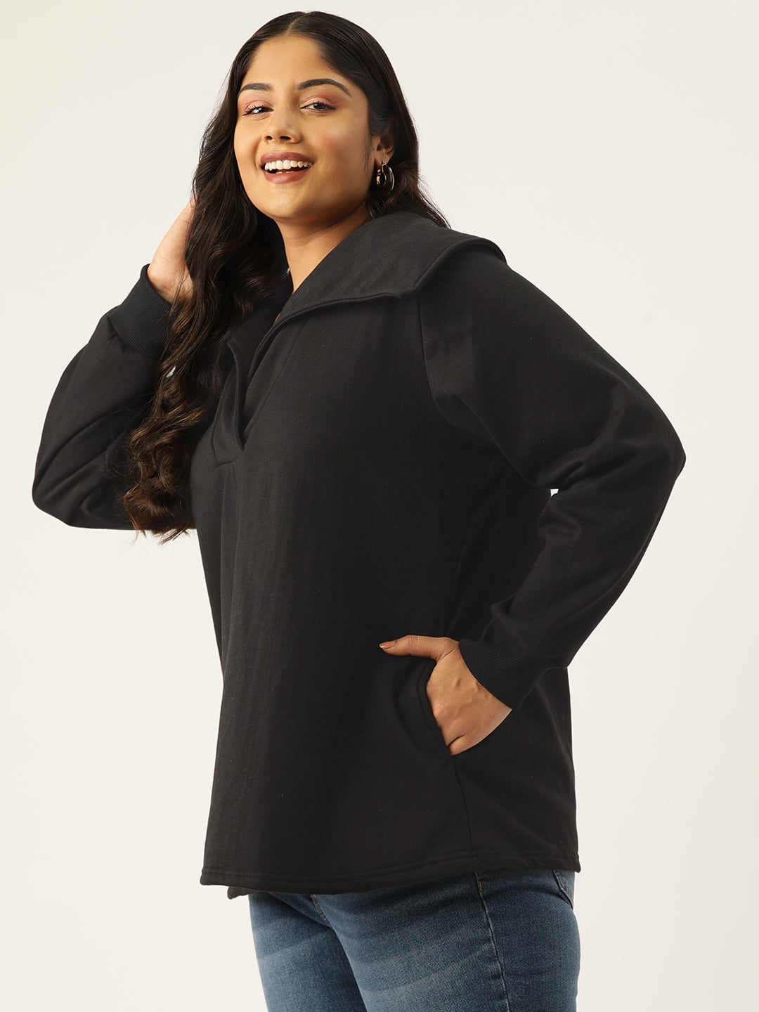 Plus Size Spread Collar Winter Top