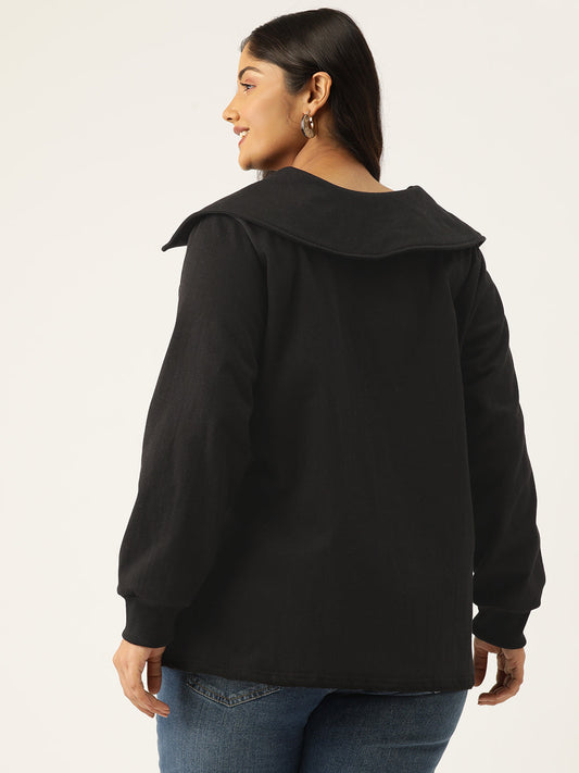 Plus Size Spread Collar Winter Top