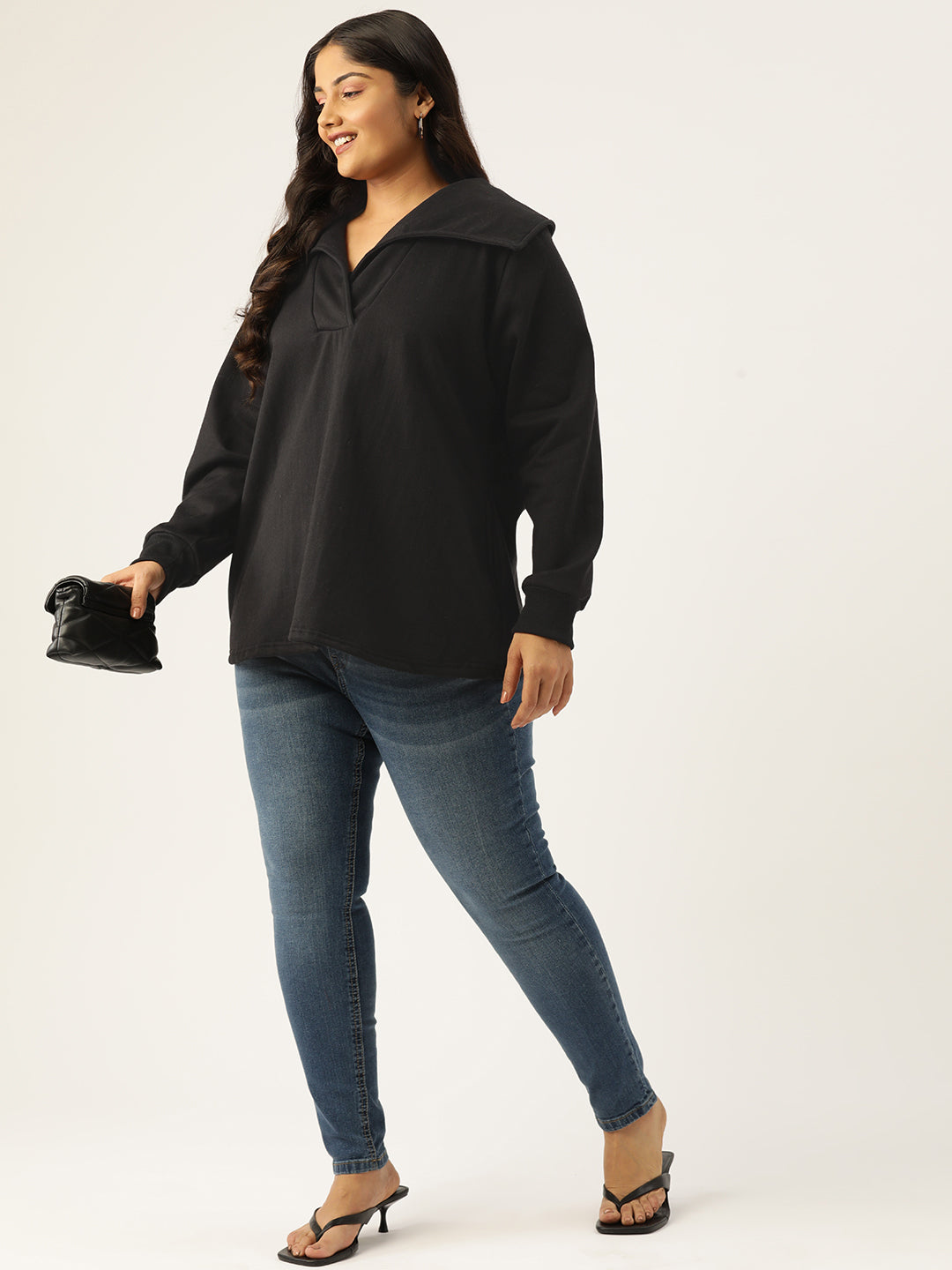 Plus Size Spread Collar Winter Top