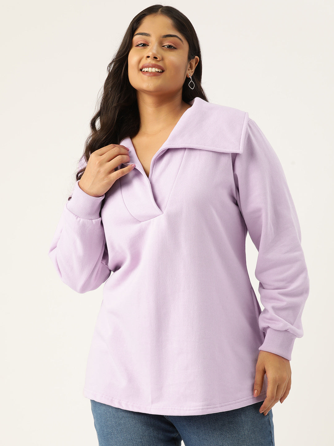 Plus Size Spread Collar Winter Top