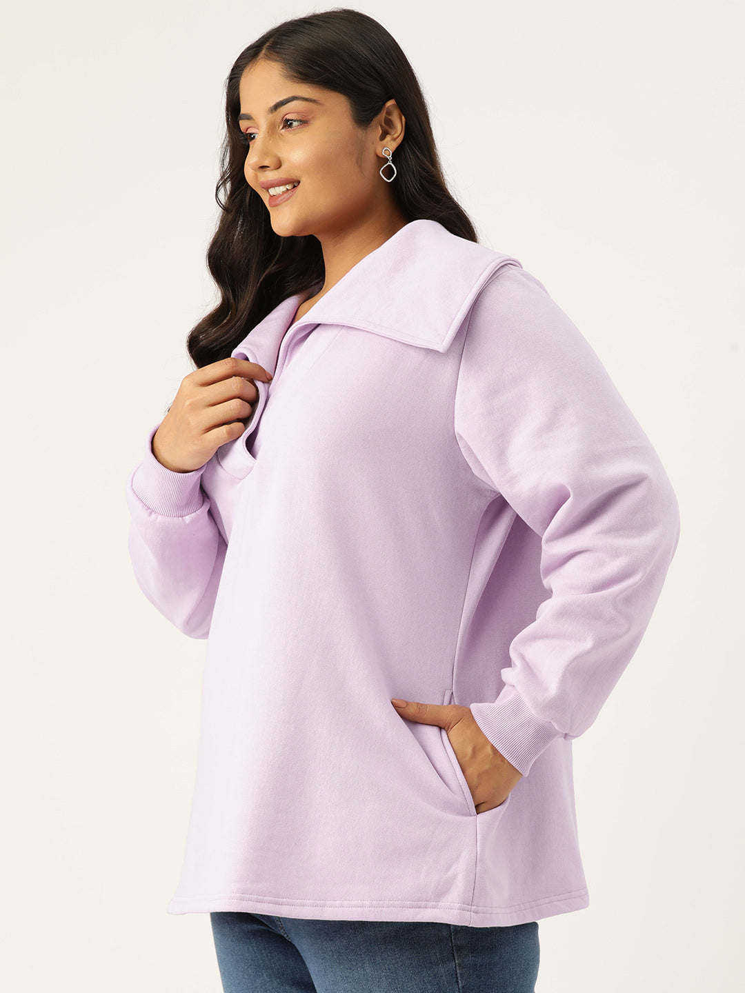 Plus Size Spread Collar Winter Top