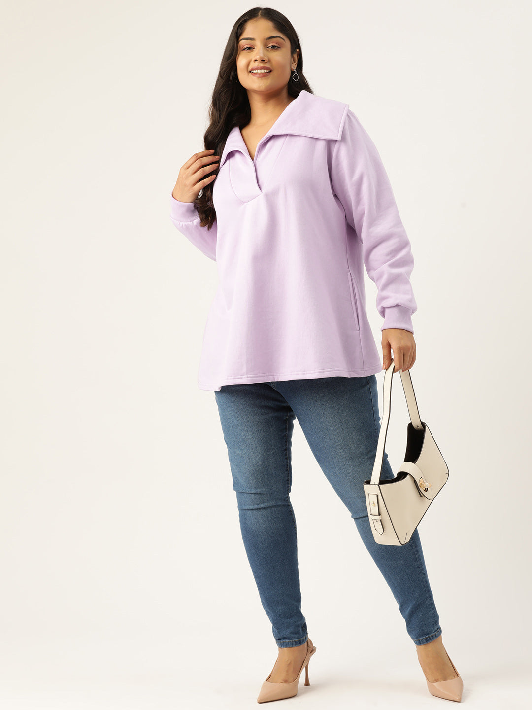 Plus Size Spread Collar Winter Top
