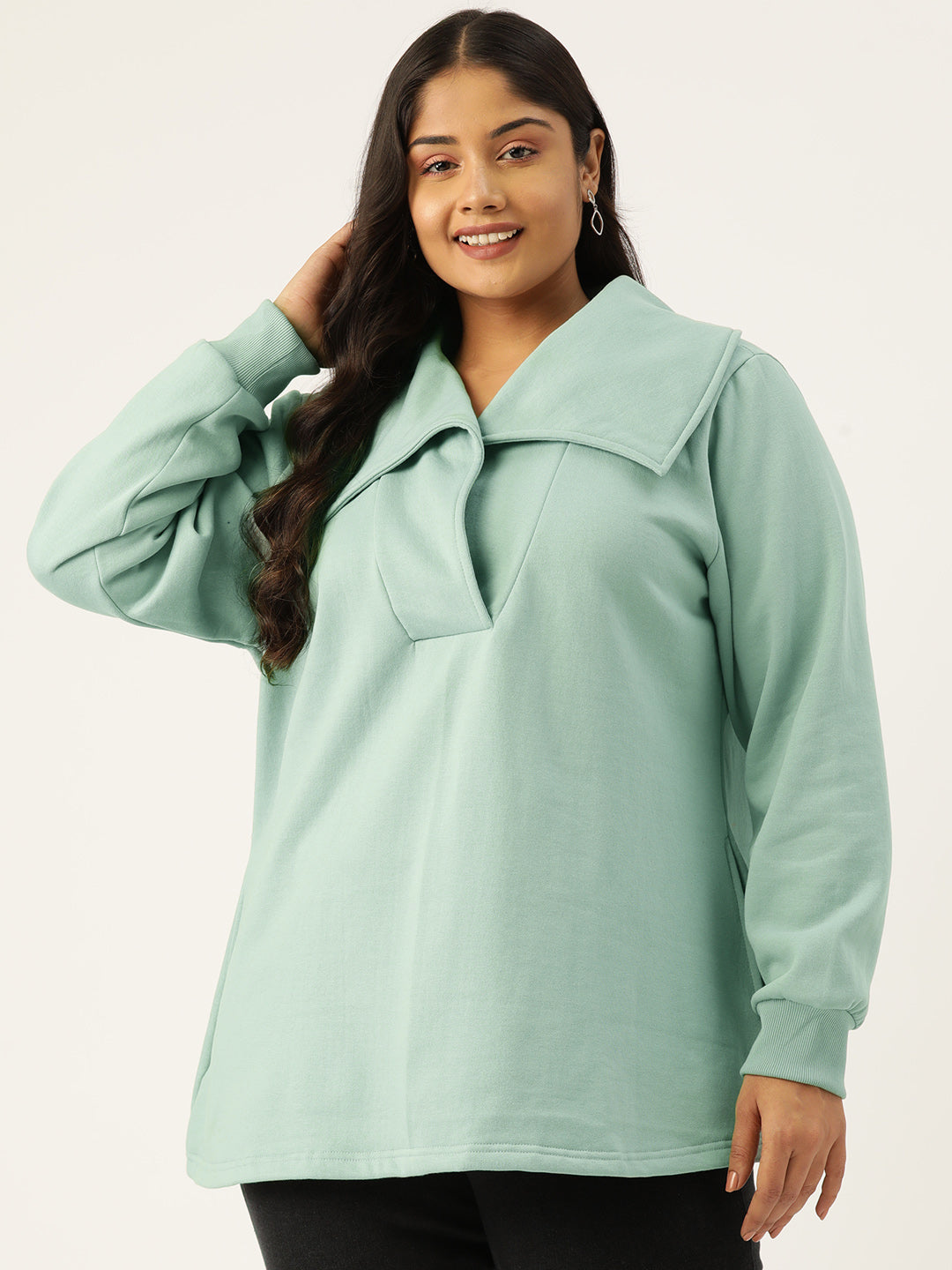 Plus Size Spread Collar Winter Top