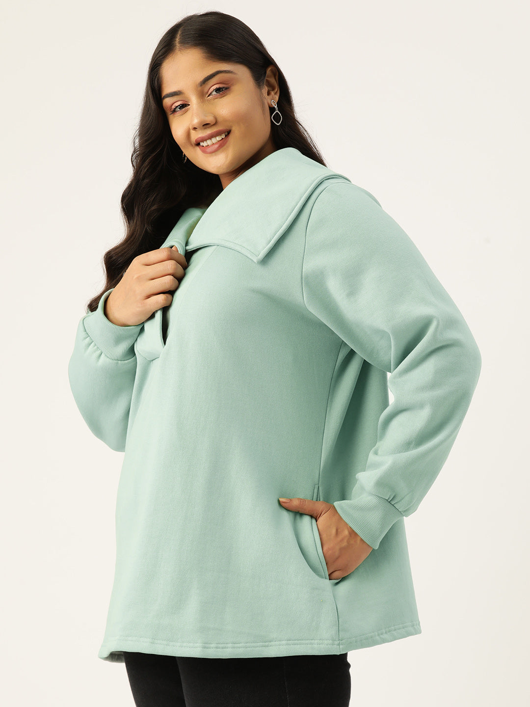 Plus Size Spread Collar Winter Top