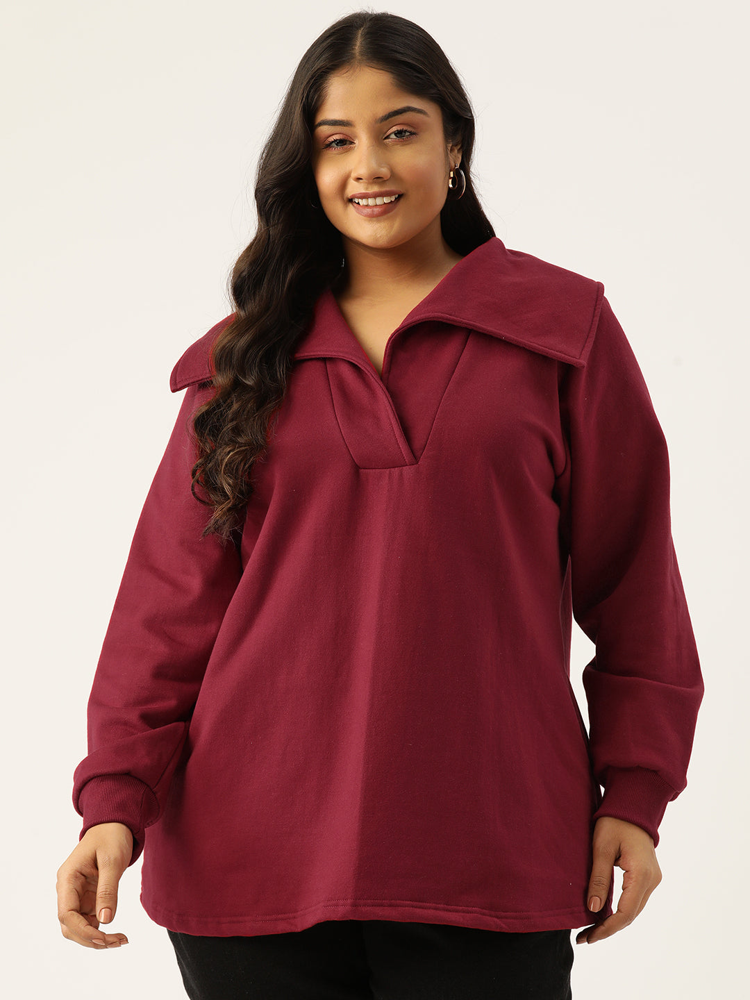 Plus Size Spread Collar Winter Top