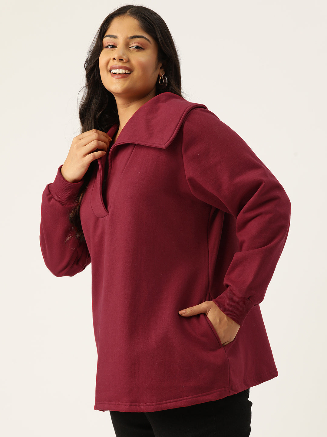 Plus Size Spread Collar Winter Top