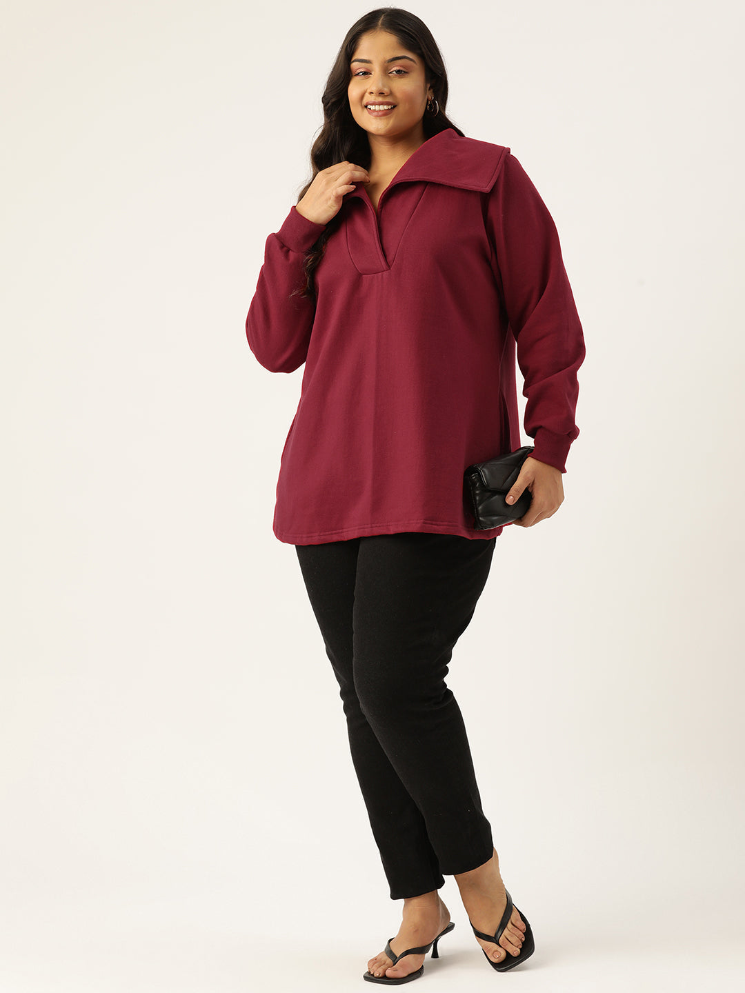 Plus Size Spread Collar Winter Top