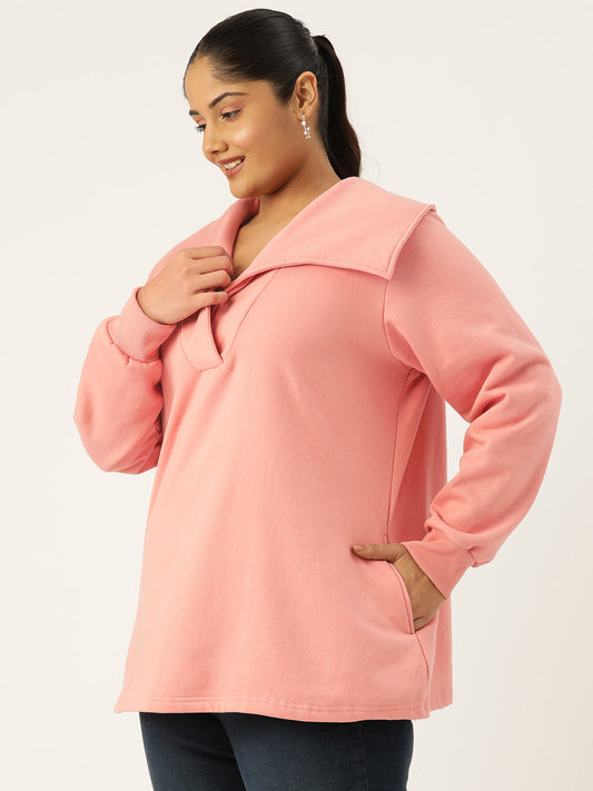 Plus Size Spread Collar Winter Top