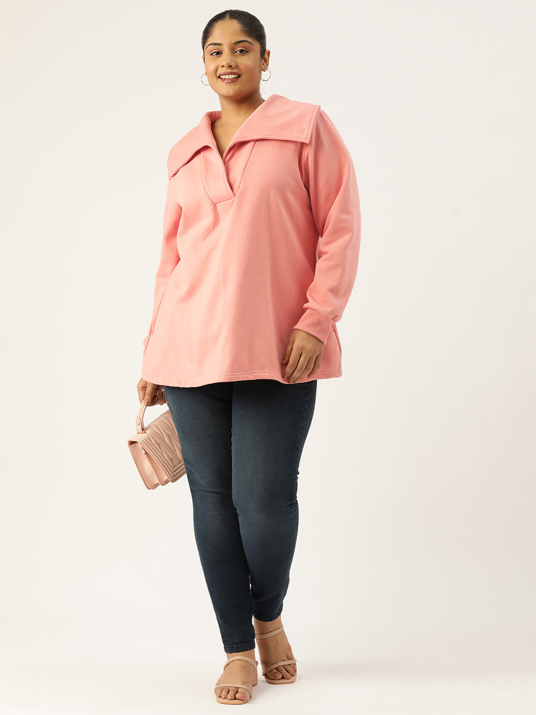 Plus Size Spread Collar Winter Top