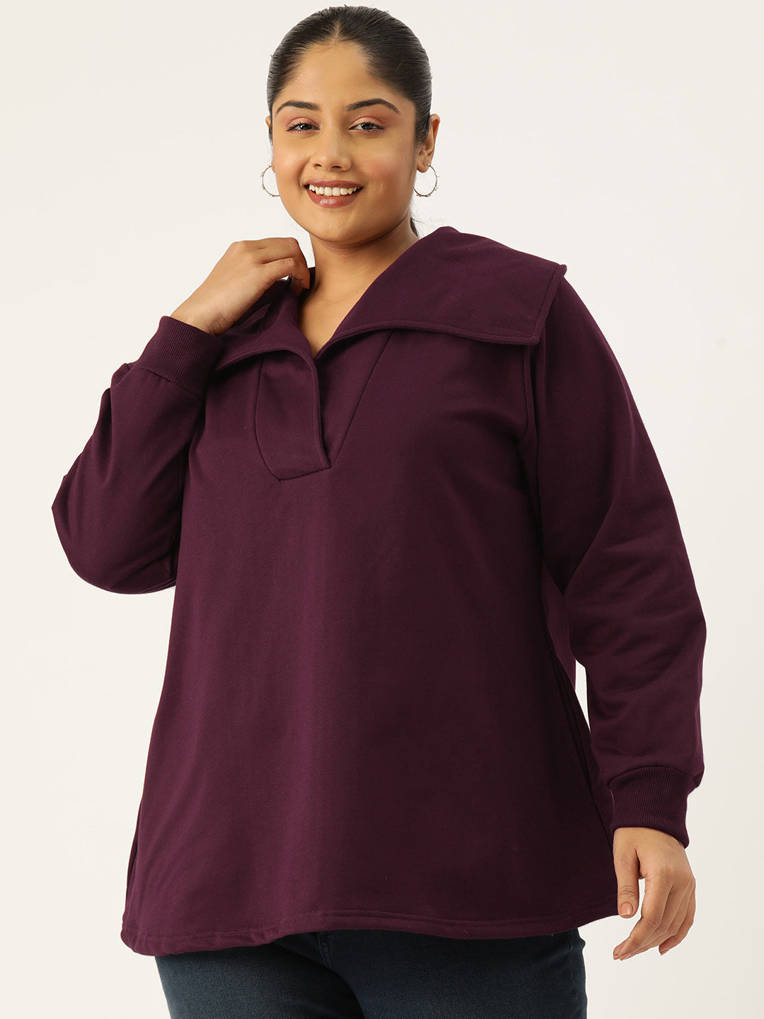 Plus Size Spread Collar Winter Top