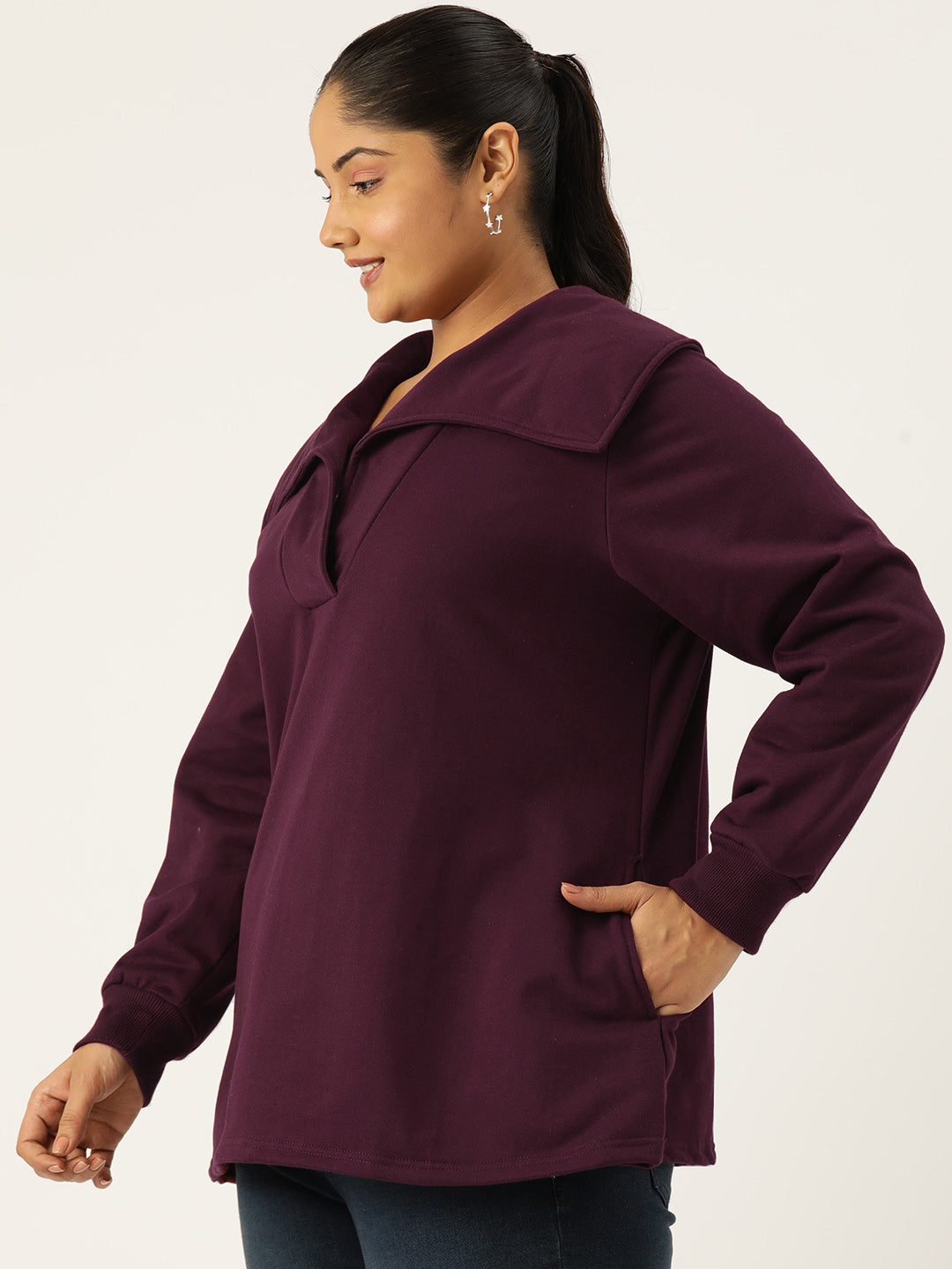 Plus Size Spread Collar Winter Top