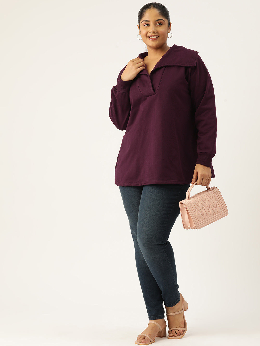 Plus Size Spread Collar Winter Top