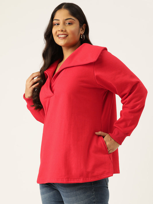 Plus Size Spread Collar Winter Top