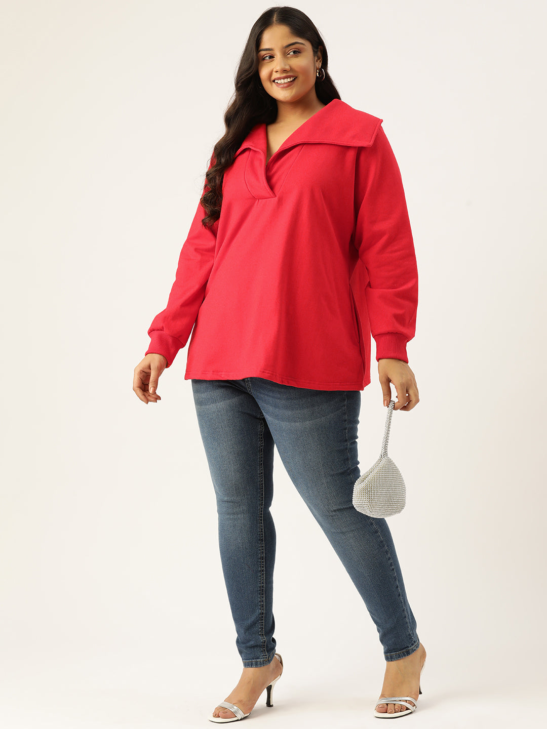 Plus Size Spread Collar Winter Top
