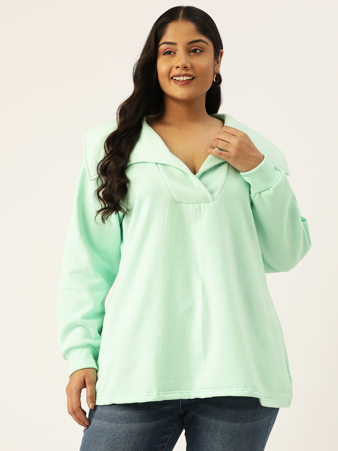 Plus Size Spread Collar Winter Top