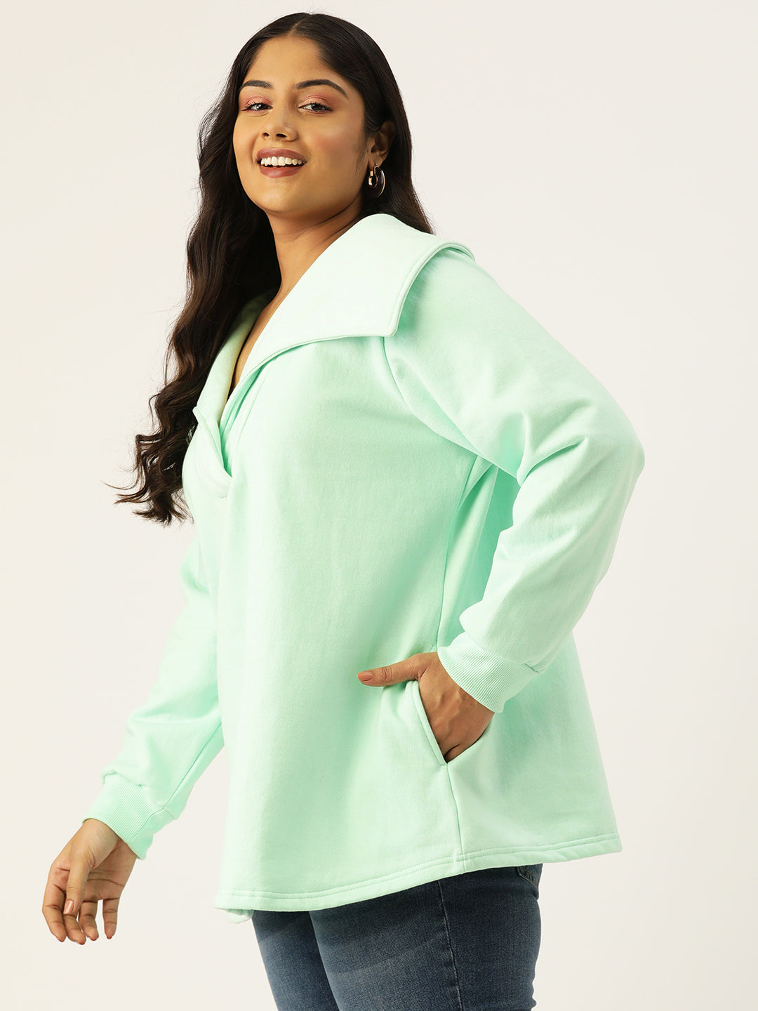 Plus Size Spread Collar Winter Top