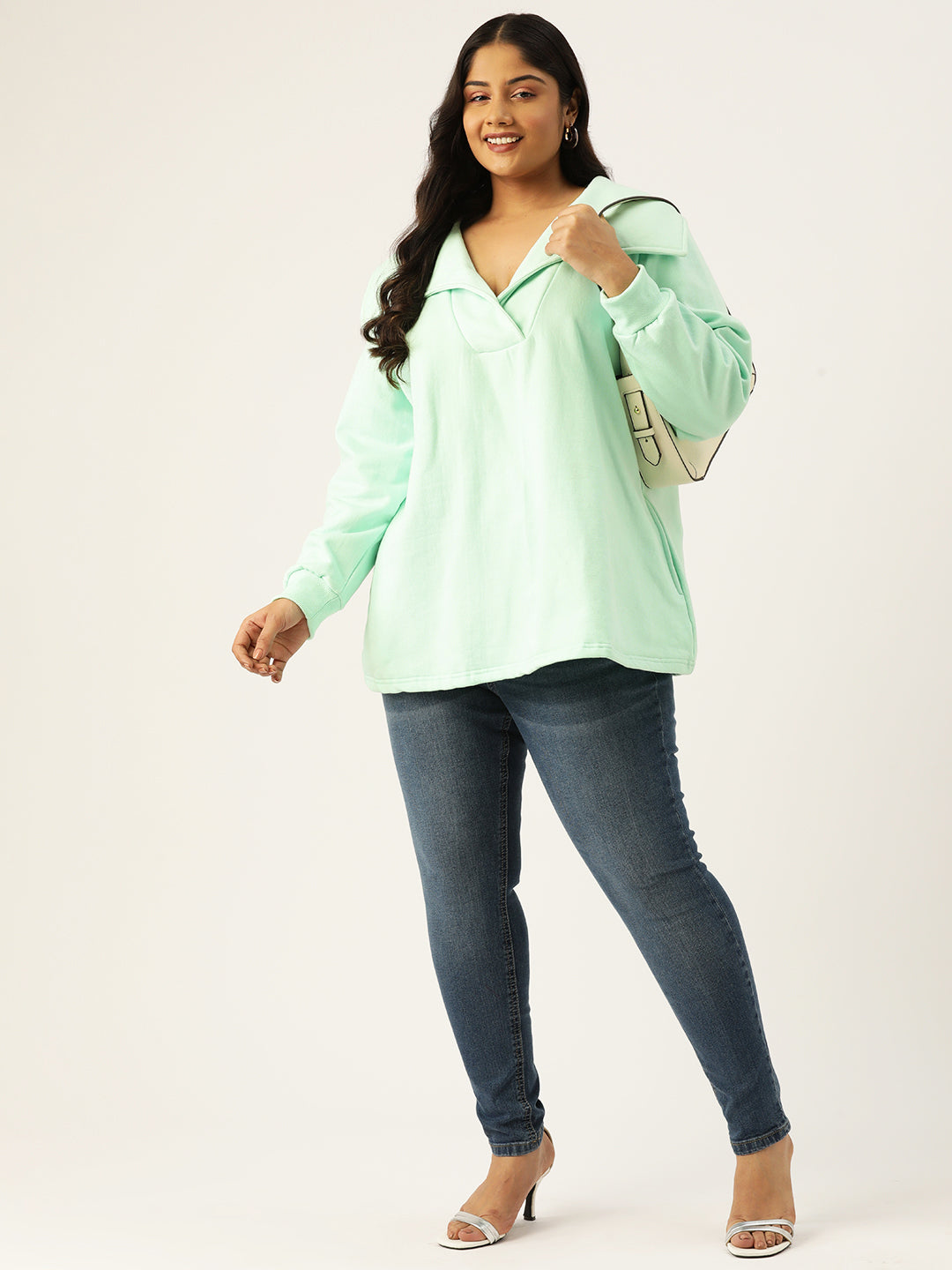 Plus Size Spread Collar Winter Top