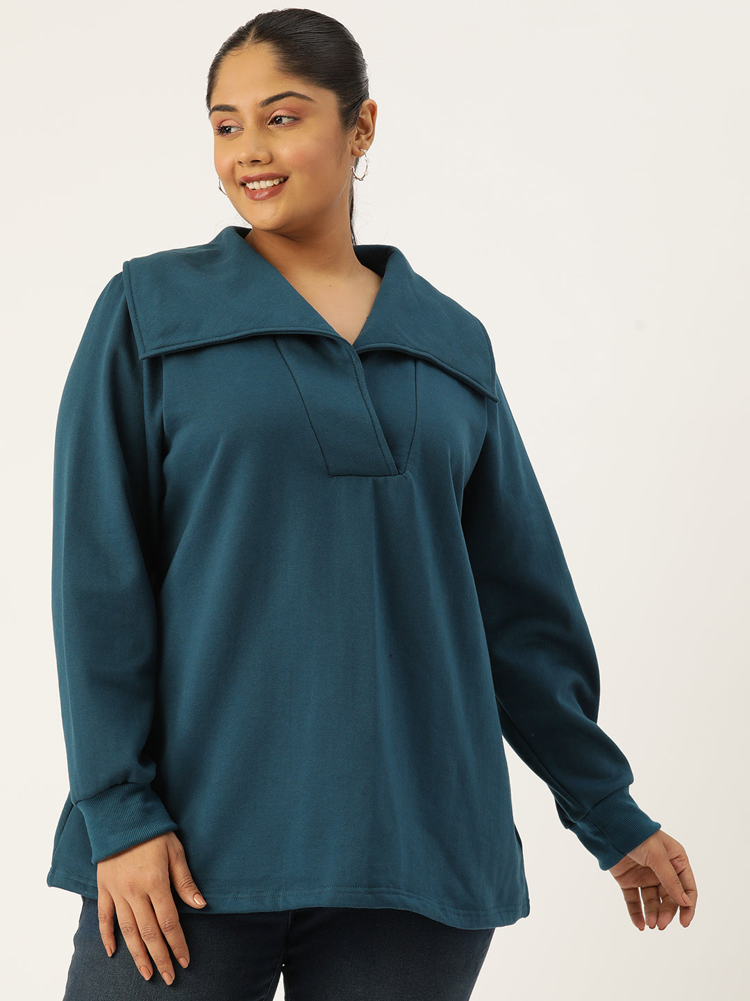 Plus Size Spread Collar Winter Top