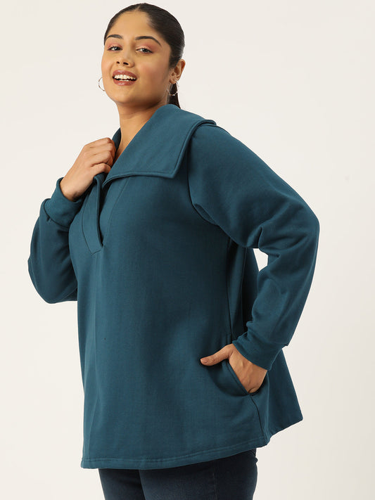 Plus Size Spread Collar Winter Top