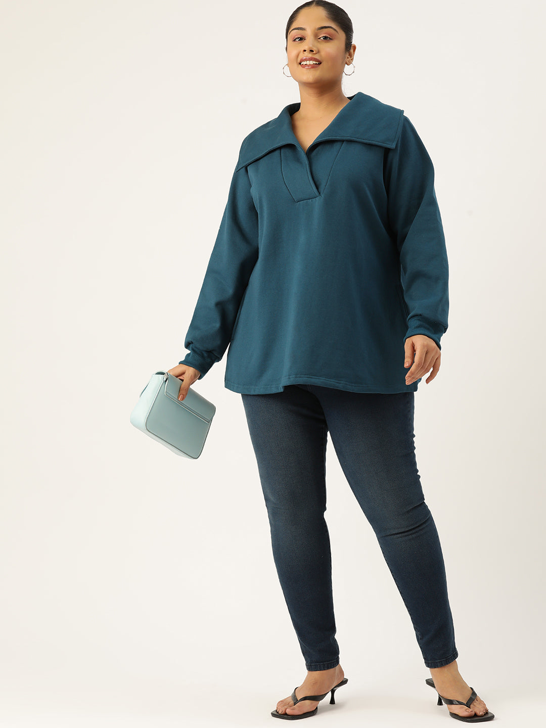 Plus Size Spread Collar Winter Top