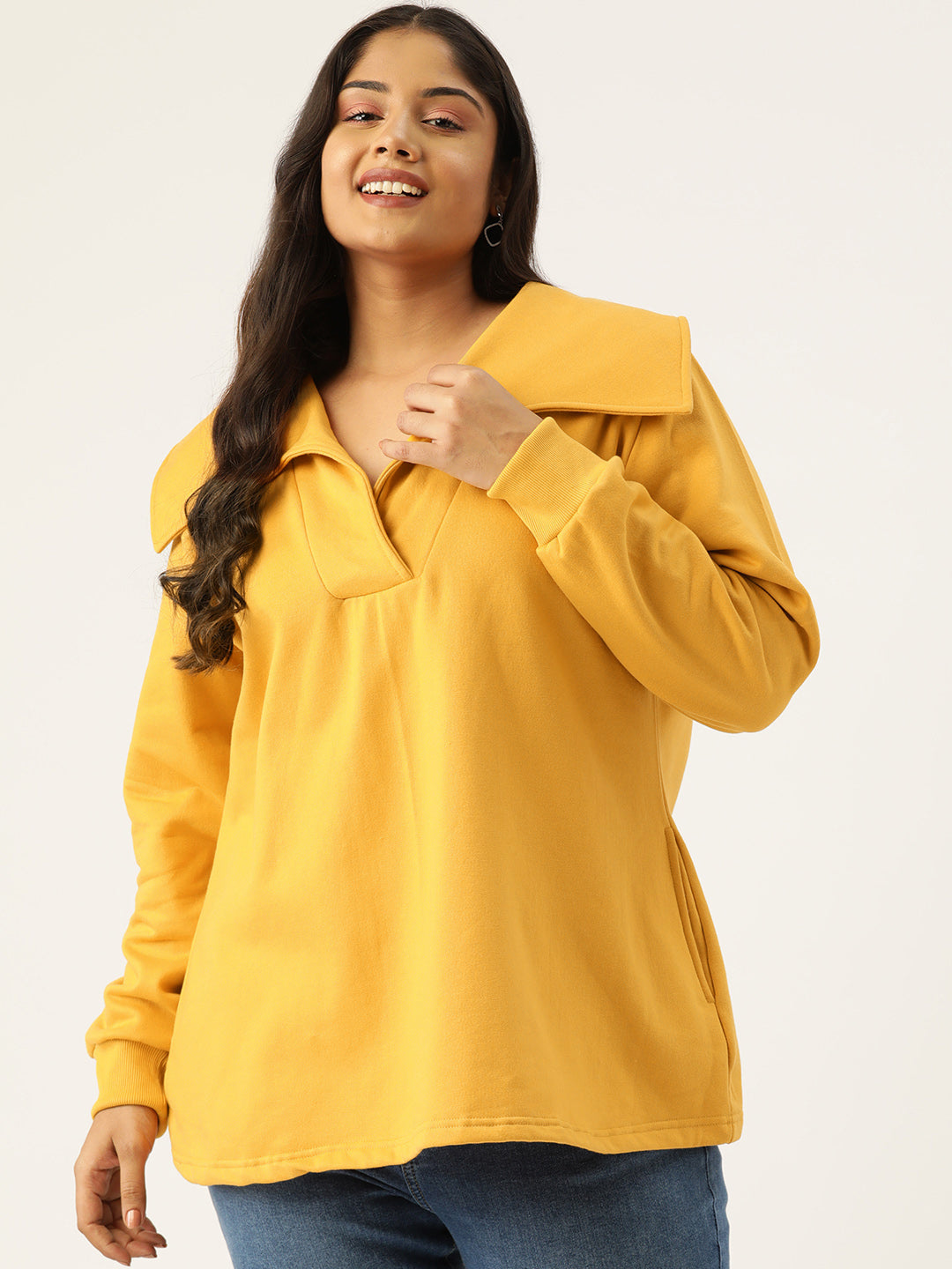 Plus Size Spread Collar Winter Top